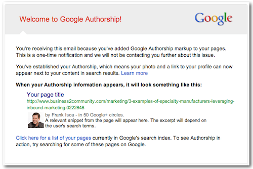Google Authorship Confirmation