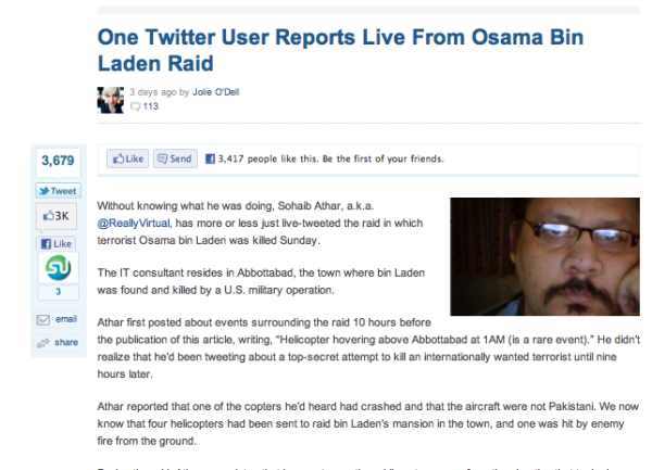 Twitter User Reports Bin Laden Raid