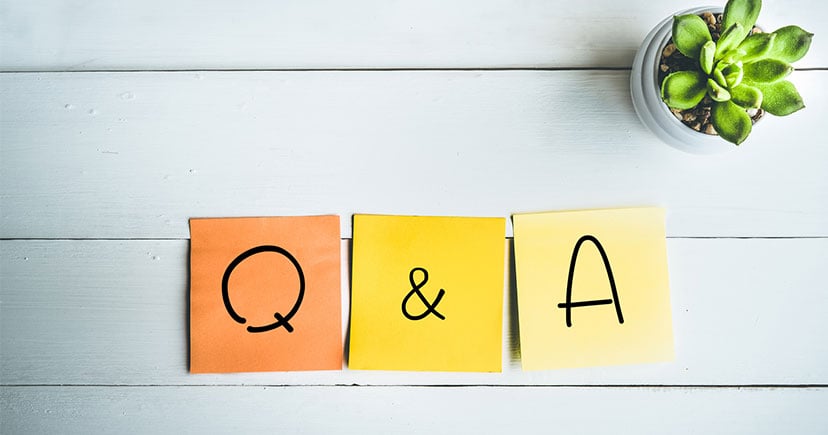 Q & A on post-it notes on a wooden table. There is a succulent in the top right corner.