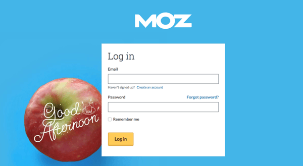 Login page for MOZ.com shows different graphics based on your local time of day