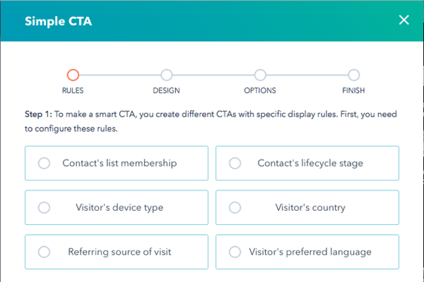 Sample smart CTA criteria options in HubSpot