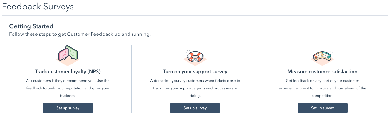 three types of customer feedback surveys in HubSpot