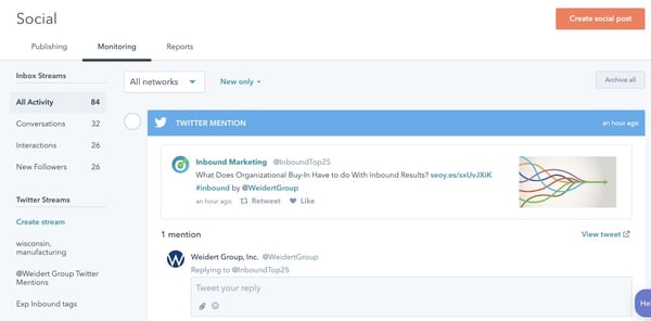 HubSpot social monitoring tools