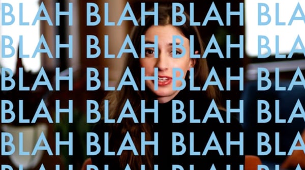 A screen with the word ‘blah’ repeated multiple times, indicating boring video
