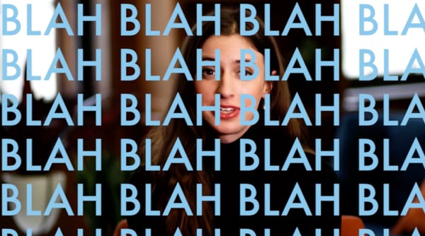 A screen with the word ‘blah’ repeated multiple times, indicating boring video