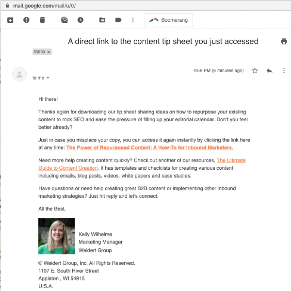 Example HubSpot follow-up email