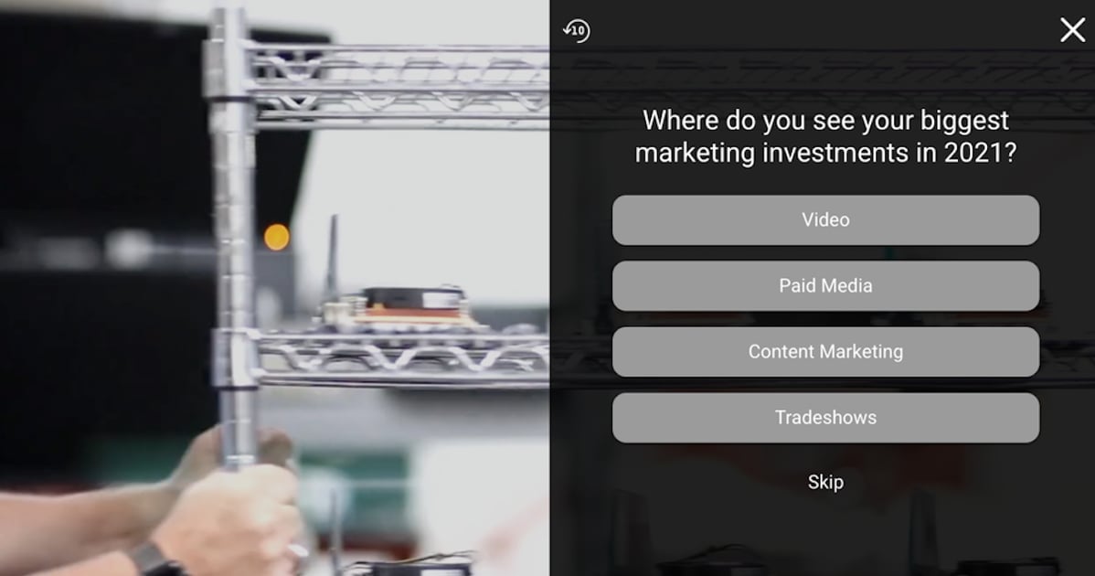 Interactive video survey feature example
