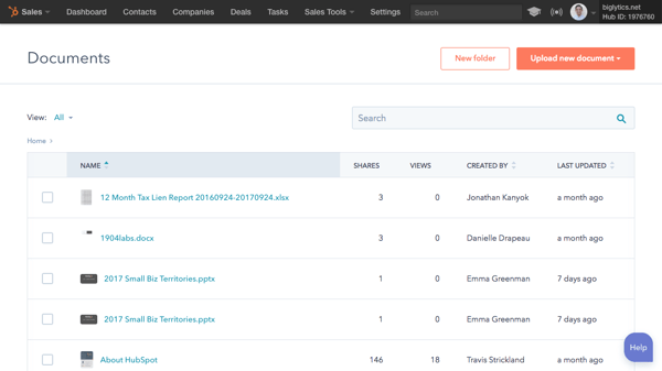 HubSpot-trackable-sales-documents-library-tool
