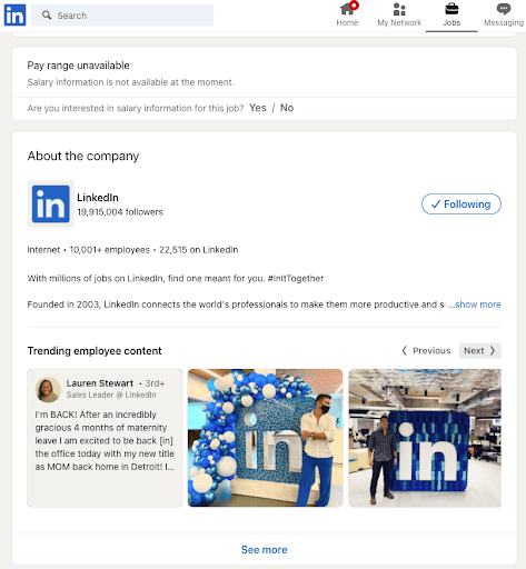 LinkedIn career page job posting detail