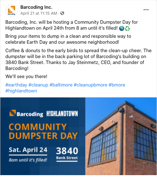 Barcoding-community-dumpster-day-facebook-post