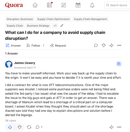 example Quora discussion on B2B supply chain