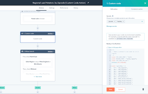 example of HubSpot Operations Hub custom coded workflow action