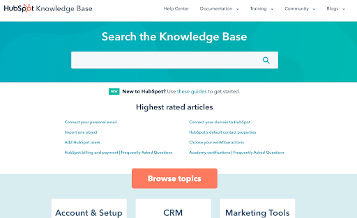 HubSpot knowledge base, a Service Hub feature