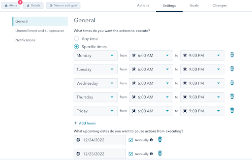 automated workflow email settings in HubSpot
