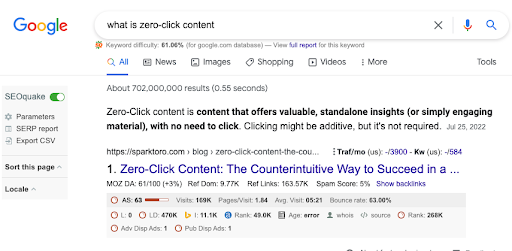 example of content without click on google search