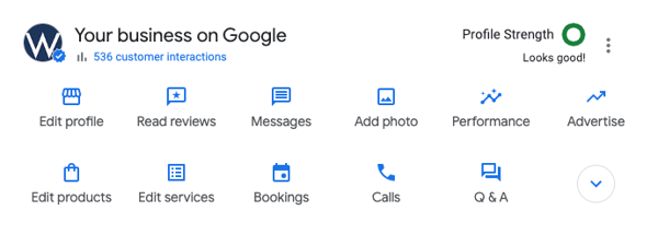 Google Business Profile tools in search page