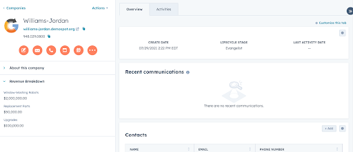 calculated property on company record in hubspot crm