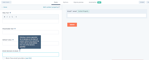 blocking free email providers in hubspot forms