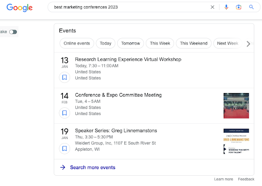 example of rich snippet content for events search