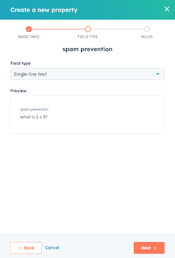 hubspot property creation to prevent forms spam