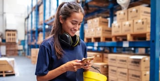 woman-on-instagram-in-warehouse