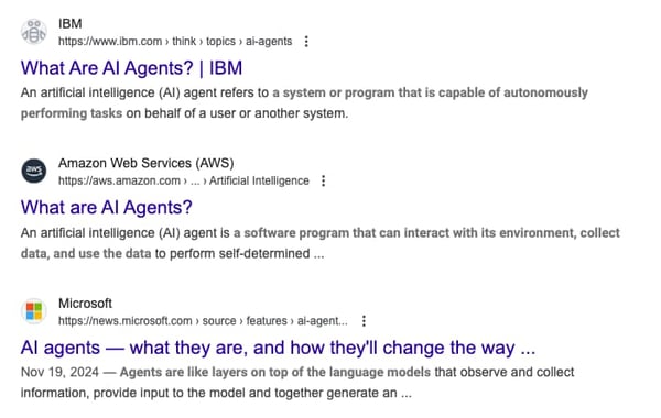 leading technology companies in search results for "what are ai agents"