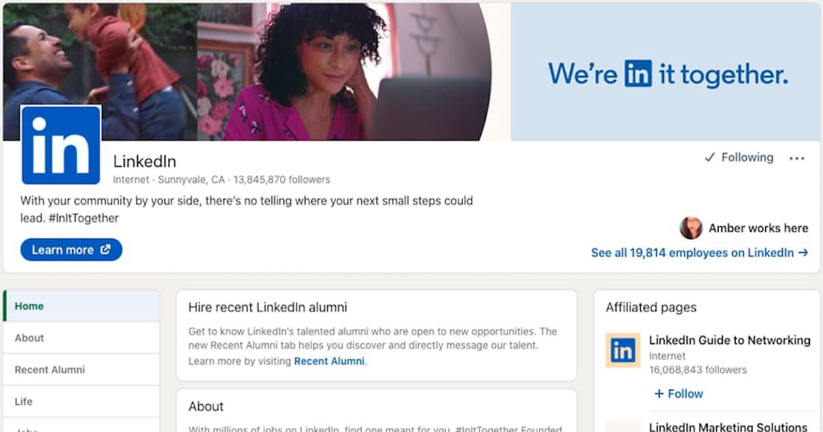 A linkedin Company page for the LinkedIn company