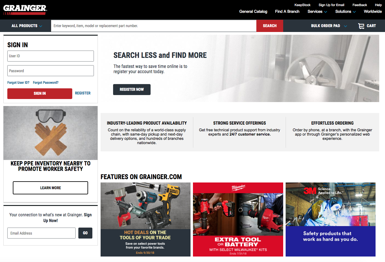 Grainger.com Homepage Example