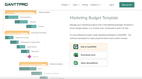 GanttPro marketing budget templates in excel, sheets, and gantt