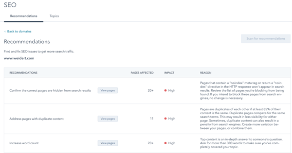 hubspot-website-seo-recommendations-tool