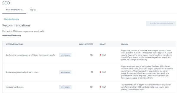 hubspot-website-seo-recommendations-tool