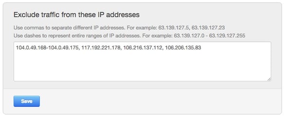 HubSpot IP filter form found in setttings used to exclude traffic from specific IPs in metrics