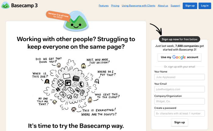Basecamp Landing Page Example