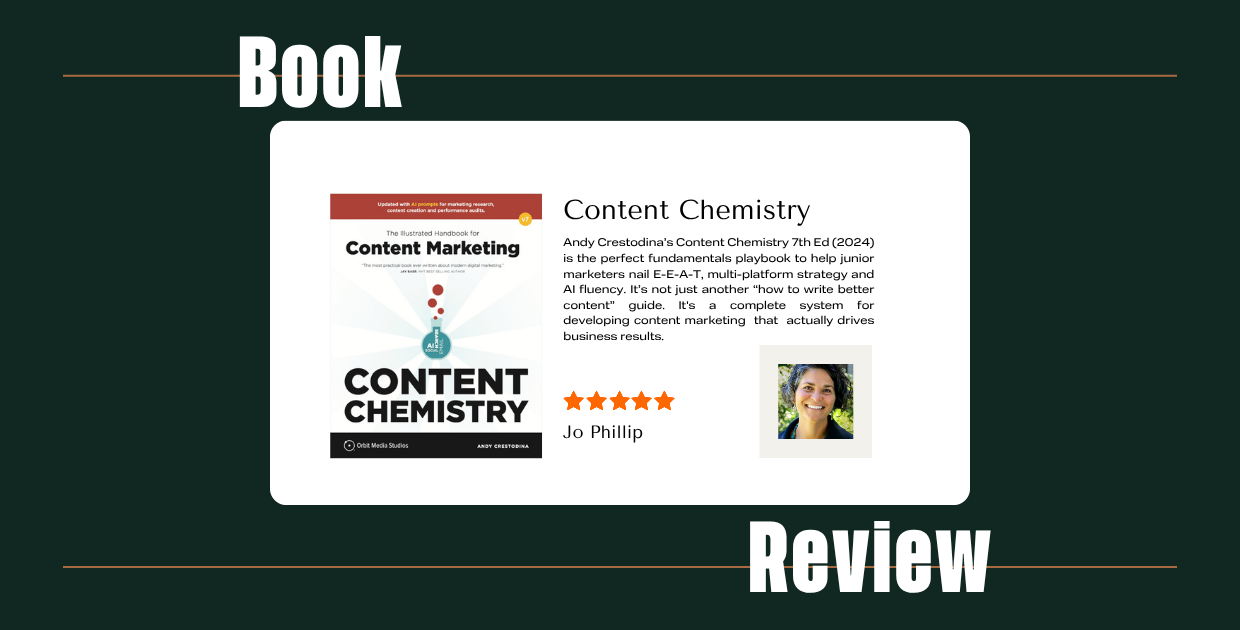 Review of 'Content Chemistry' by Andy Crestodina, praised as a top content marketing guide for 2024.